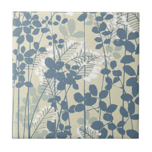 Vintage Japanese Blue Botanical: Cream Leaf Fern Tile