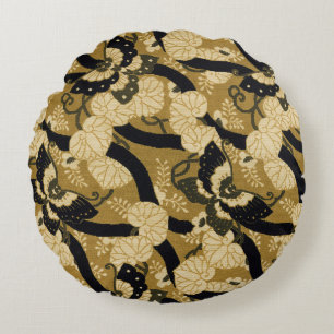 Vintage Japanese Butterfly G.A. Audsley Pattern Round Cushion