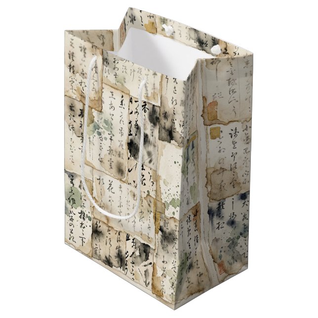 Vintage Japanese Calligraphy Art (2) Medium Gift Bag (Front Angled)