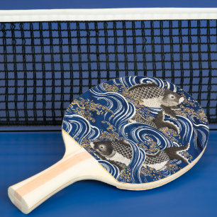 Vintage Japanese Carp In Waves, Retro     Ping Pong Paddle