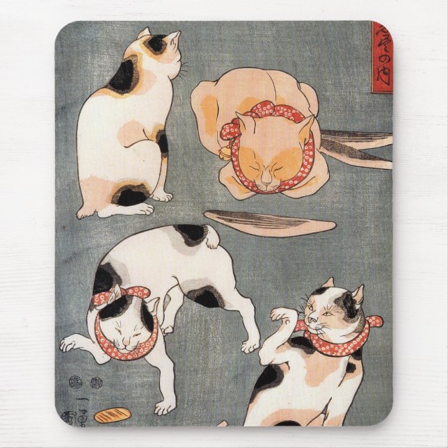 Vintage Japanese Cat Art Mouse Mat (Front)
