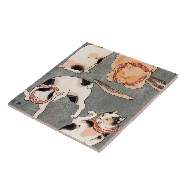 Vintage Japanese Cat Art Tile (Side)