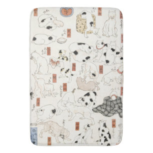 Vintage Japanese Cat Art Ukiyoe Woodblock Print Bath Mat