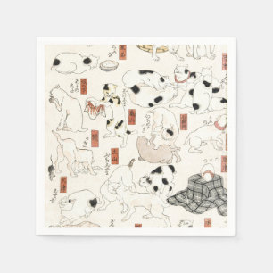 Vintage Japanese Cat Art Ukiyoe Woodblock Print Napkin