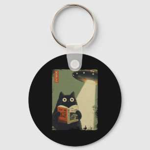 Vintage Japanese Cat Book Lovers Ufo Alien Abducti Key Ring