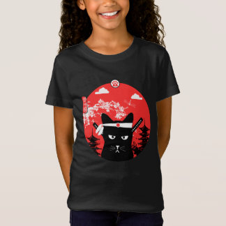 Vintage Japanese Cat Design Ninja Art Style T-Shirt