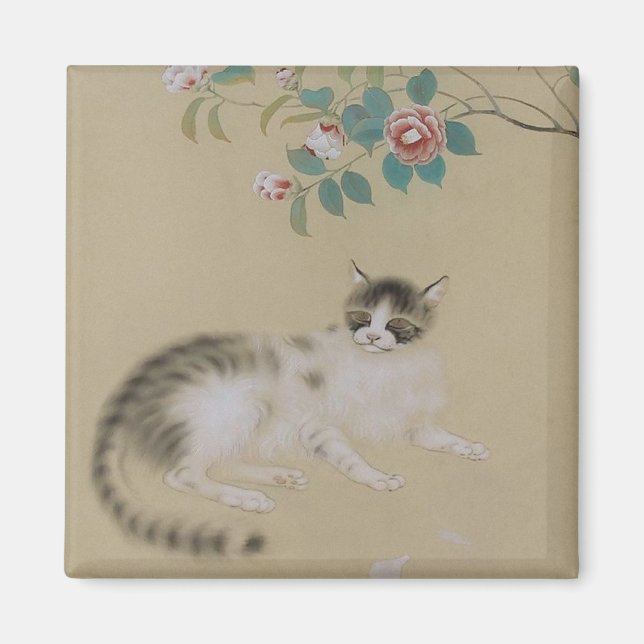 Vintage Japanese Cat Painted Magnet (Front)