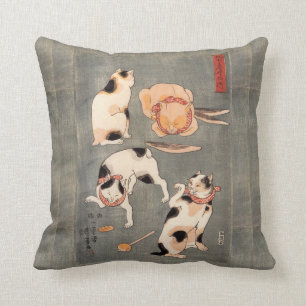 Vintage Japanese Cat Poses Cushion