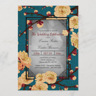 Vintage Japanese Cherry Blossom Wedding Invitation