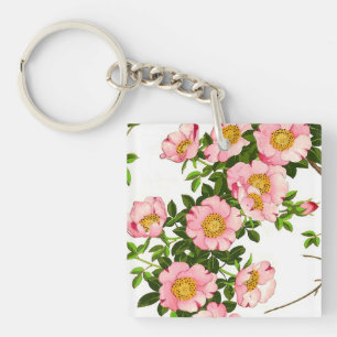 Vintage Japanese Cherry Blossoms, Pink and Gold Key Ring