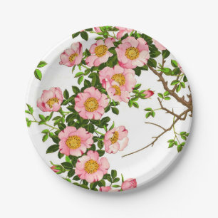Vintage Japanese Cherry Blossoms, Pink and Gold Paper Plate