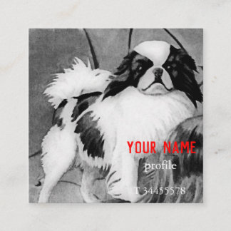 Vintage Japanese Chin black and white Square Business Card