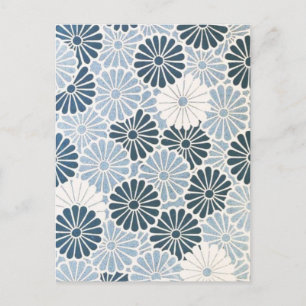 Vintage Japanese Chrysanthemum Blue and White Postcard