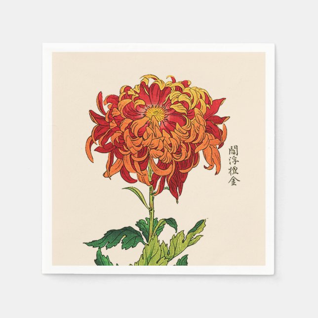 Vintage Japanese Chrysanthemum. Rust and Orange Napkin (Front)