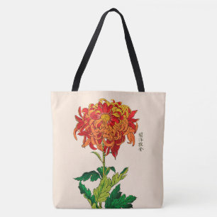Vintage Japanese Chrysanthemum. Rust and Orange Tote Bag