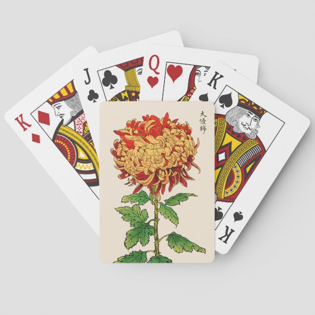 Vintage Japanese Chrysanthemum. Yellow & Orange  Playing Cards (Back)