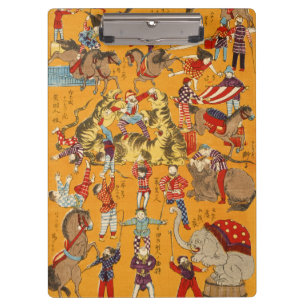 Vintage Japanese Circus Poster Ukiyo-e Art Clipboard