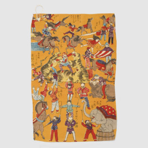 Vintage Japanese Circus Poster Ukiyo-e Art Golf Towel