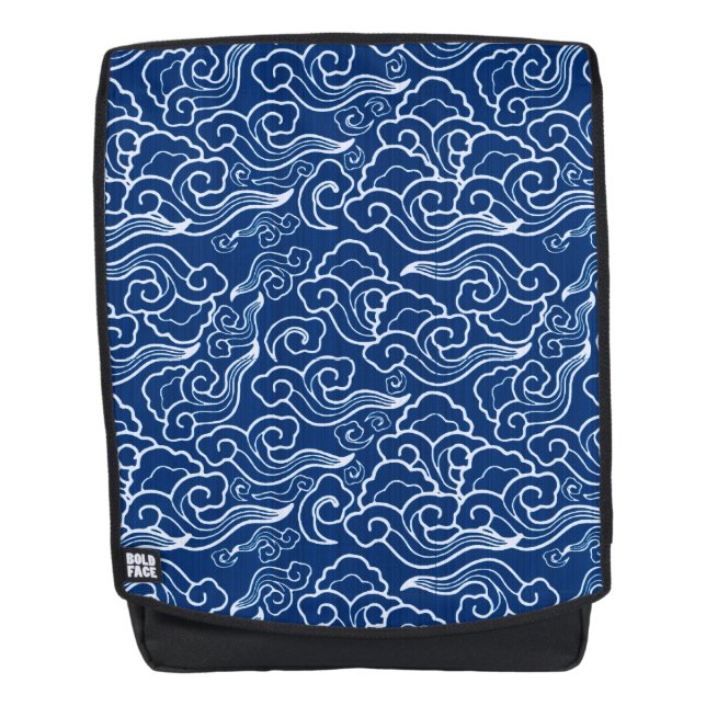 Vintage Japanese Clouds, Cobalt Blue and White Backpack (Front)