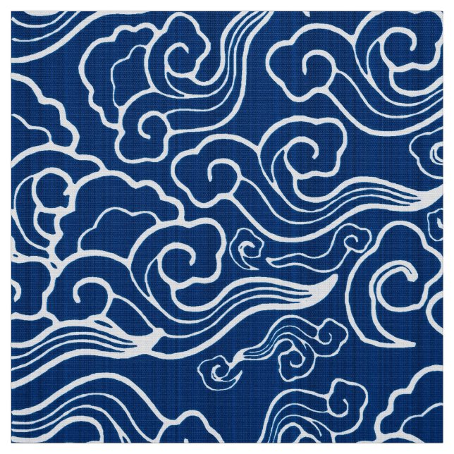 Vintage Japanese Clouds, Cobalt Blue and White Fabric (Swatch)