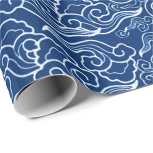 Vintage Japanese Clouds, Cobalt Blue and White Wrapping Paper