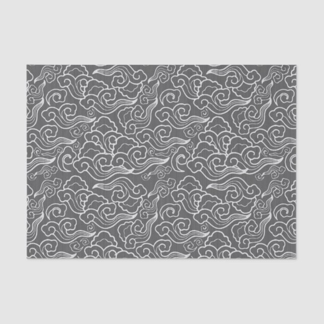 Vintage Japanese Clouds, Graphite Grey / Grey Tissue Paper (Front)