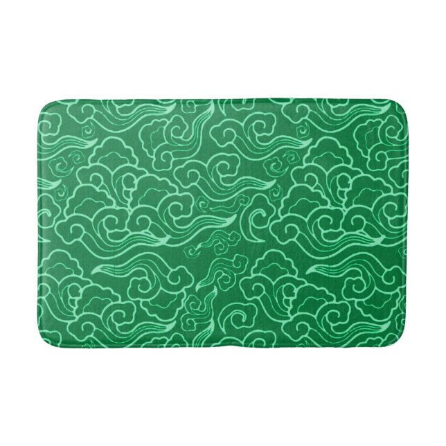 Vintage Japanese Clouds, Jade Green  Bath Mat (Front)