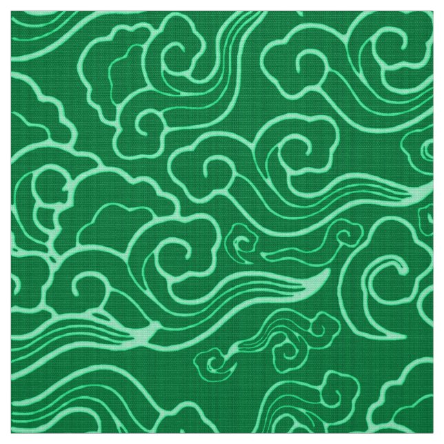 Vintage Japanese Clouds, Jade Green Fabric (Swatch)