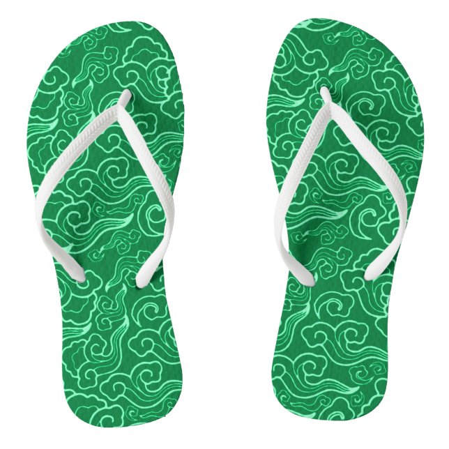 Vintage Japanese Clouds, Jade Green Flip Flops (Footbed)