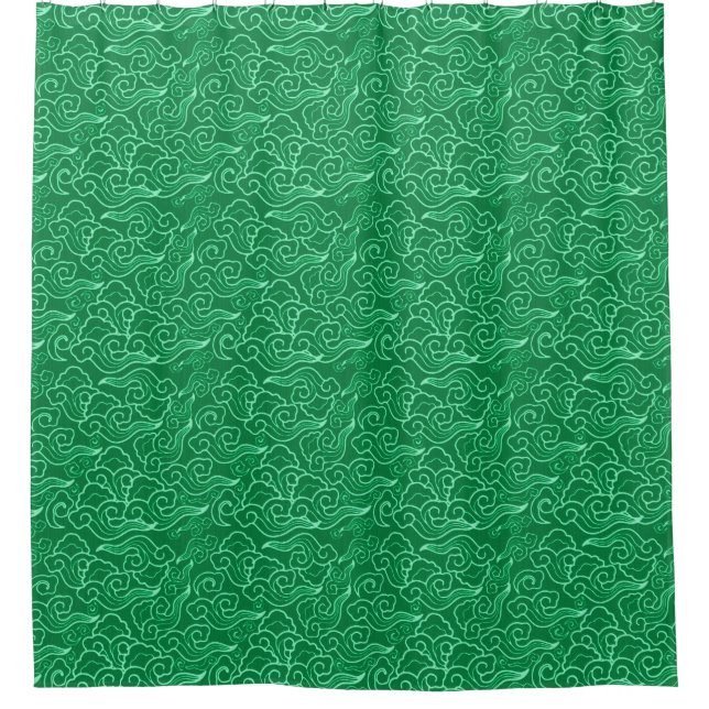 Vintage Japanese Clouds, Jade Green  Shower Curtain (Front)