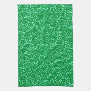 Vintage Japanese Clouds, Jade Green  Tea Towel