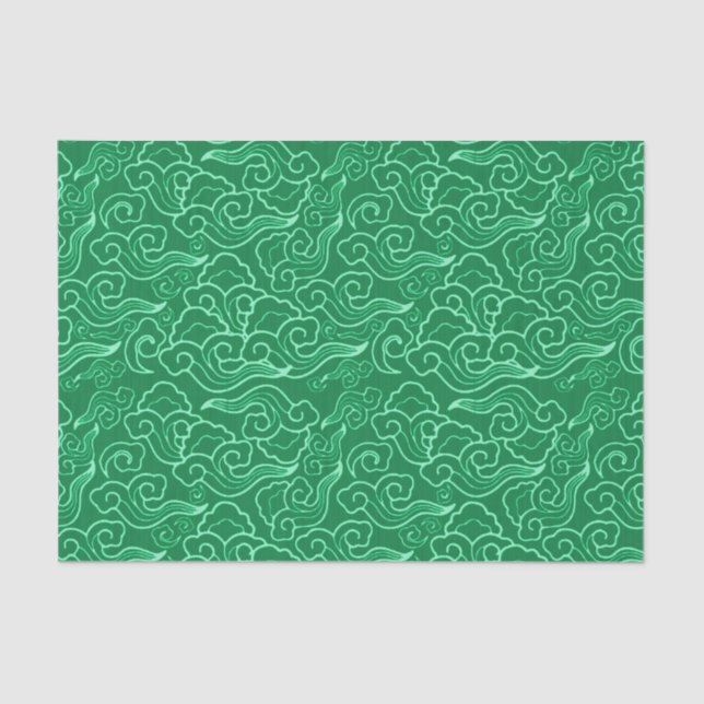 Vintage Japanese Clouds, Jade Green Tissue Paper (Front)