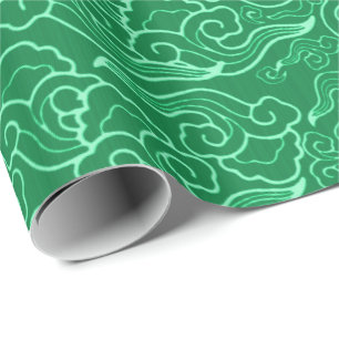 Vintage Japanese Clouds, Jade Green Wrapping Paper