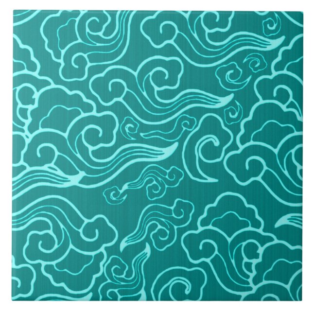 Vintage Japanese Clouds, Turquoise and Aqua Tile (Front)