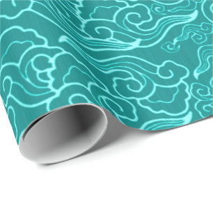 Vintage Japanese Clouds, Turquoise and Aqua Wrapping Paper