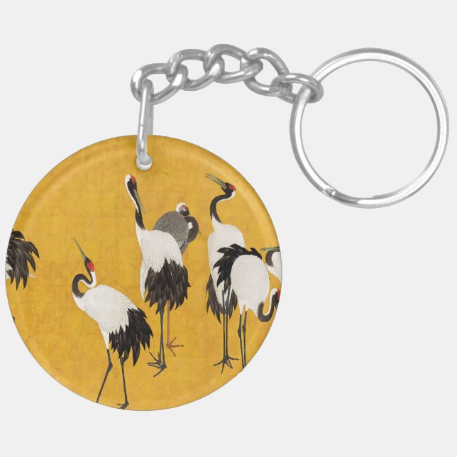 Vintage Japanese Crane Art Key Ring (Back Right)