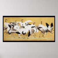 Vintage Japanese Crane Bird Flocks