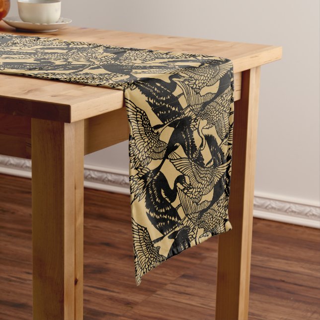 Vintage Japanese Crane Pattern Short Table Runner (In Situ)