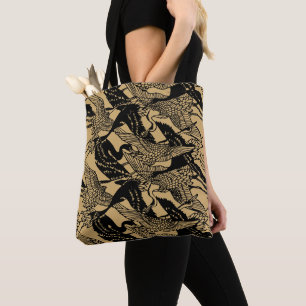 Vintage Japanese Crane Pattern Tote Bag