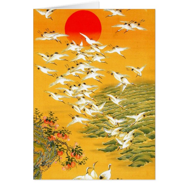Vintage Japanese Cranes at Sunset (Front)