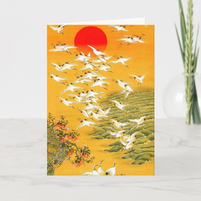 Vintage Japanese Cranes at Sunset Postcard (Front)