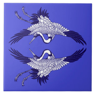 Vintage Japanese Cranes Ceramic Tile