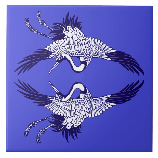 Vintage Japanese Cranes Ceramic Tile (Front)
