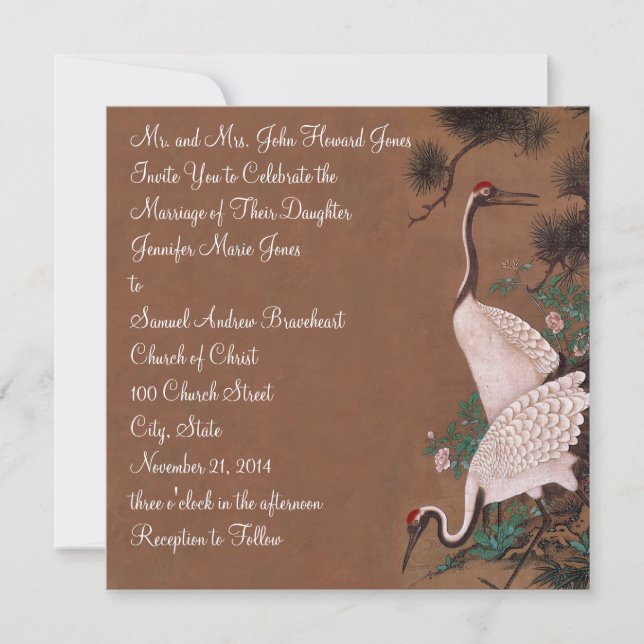 Vintage Japanese Cranes Wedding Invitation  Cranes (Front)