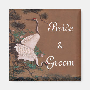 Vintage Japanese Cranes Wedding Invitations Magnet
