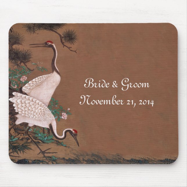 Vintage Japanese Cranes Wedding Invitations Mouse Mat (Front)