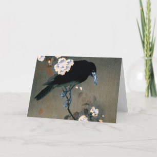Vintage Japanese Crow and Blossom Woodblock Print  Card