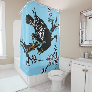 Vintage Japanese Crow and Cherry Blossoms Shower Curtain