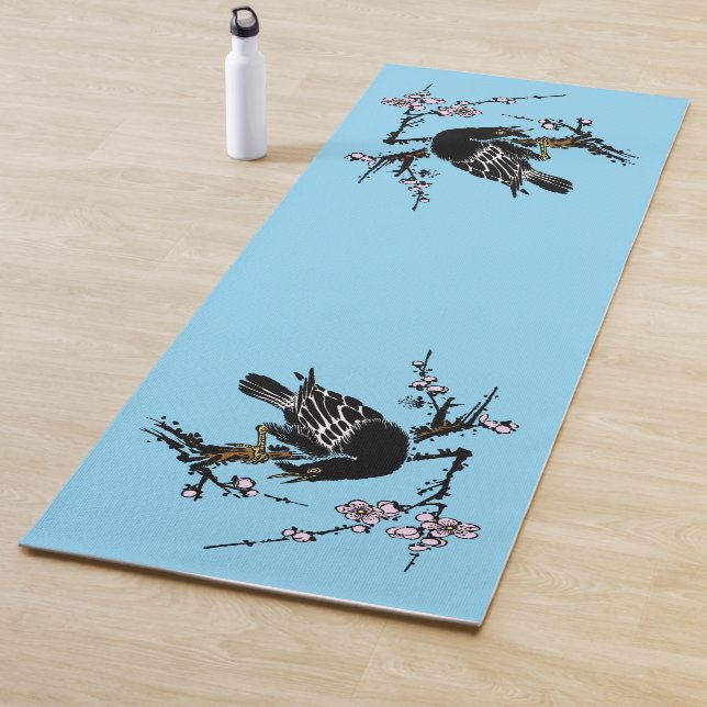 Vintage Japanese Crow and Cherry Blossoms Yoga Mat (In Situ)