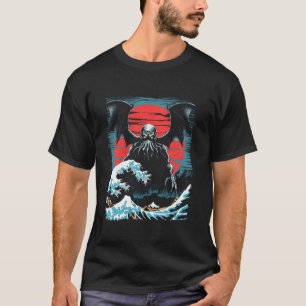 Vintage Japanese Cthulhu Great Wave of Kanagawa Po T-Shirt